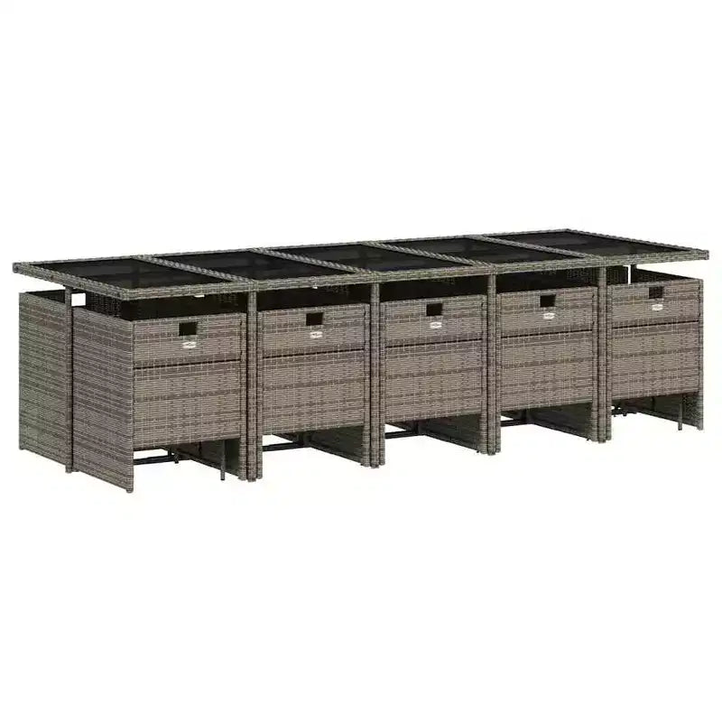 vidaXL Ensemble repas de terrasse, ensemble de 14 pièces en rotin PE gris et noir, 15 pièces