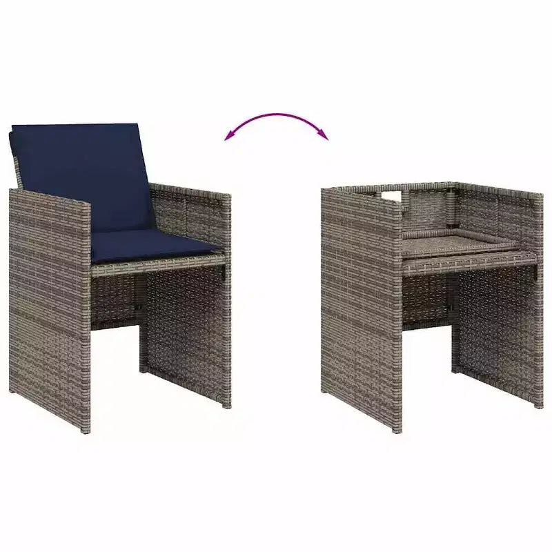 vidaXL Ensemble repas de terrasse, ensemble de 14 pièces en rotin PE gris et noir, 15 pièces