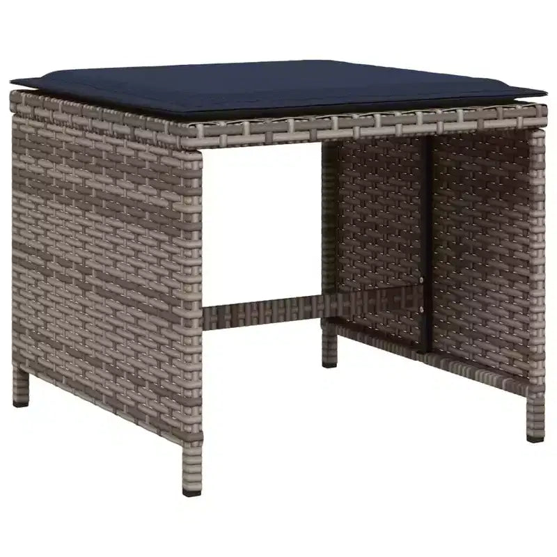 vidaXL Conjunto de comedor para patio con cojines - mesa y sillas de jardín de poliratán gris de 11 piezas, almacenamiento compacto, tablero de vidrio templado