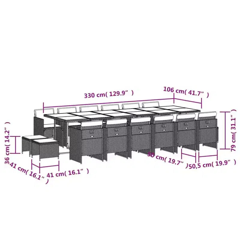 vidaXL conjunto de comedor para patio de 17 piezas con cojines, poliratán gris