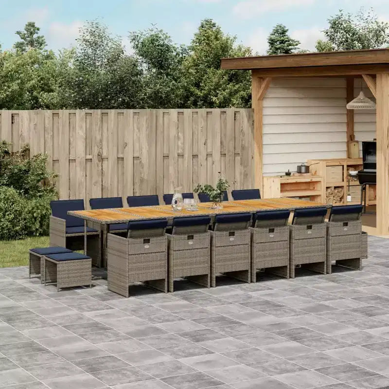vidaXL conjunto de comedor para patio de 17 piezas con cojines, poliratán gris