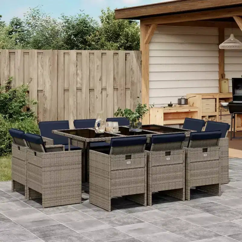 Ensemble de salle à manger de terrasse vidaXL de 10 pièces en polyrotin gris, 10 places, pliable