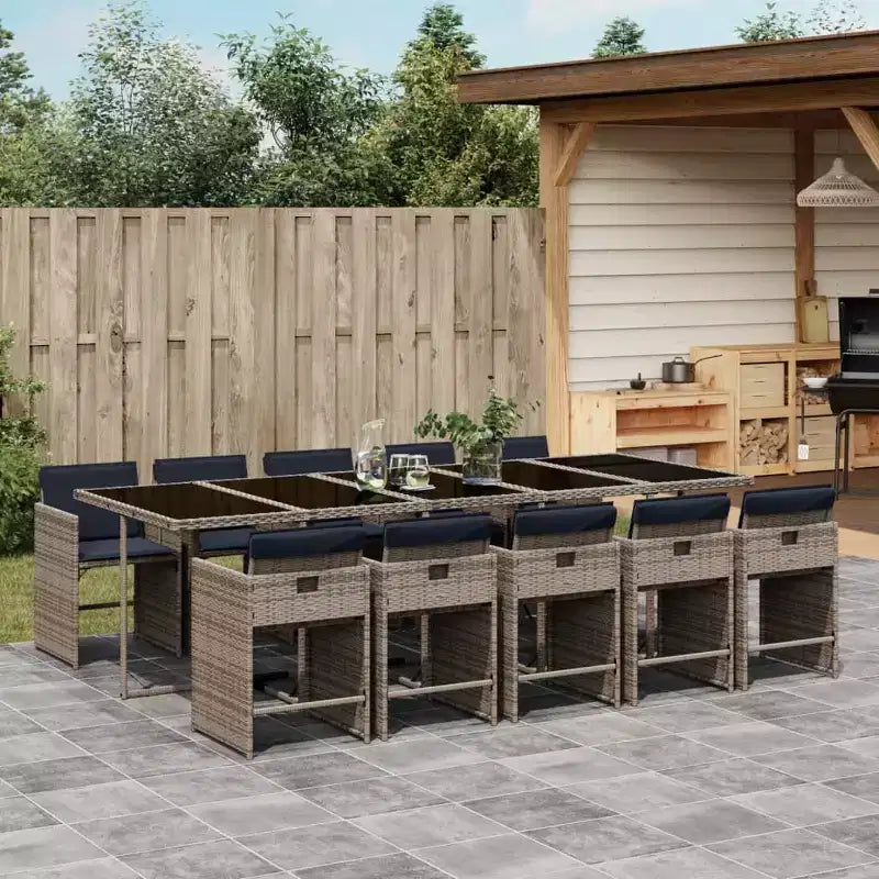 Ensemble de salle à manger de patio vidaXL 10 places, grand modèle pliable en rotin PE gris