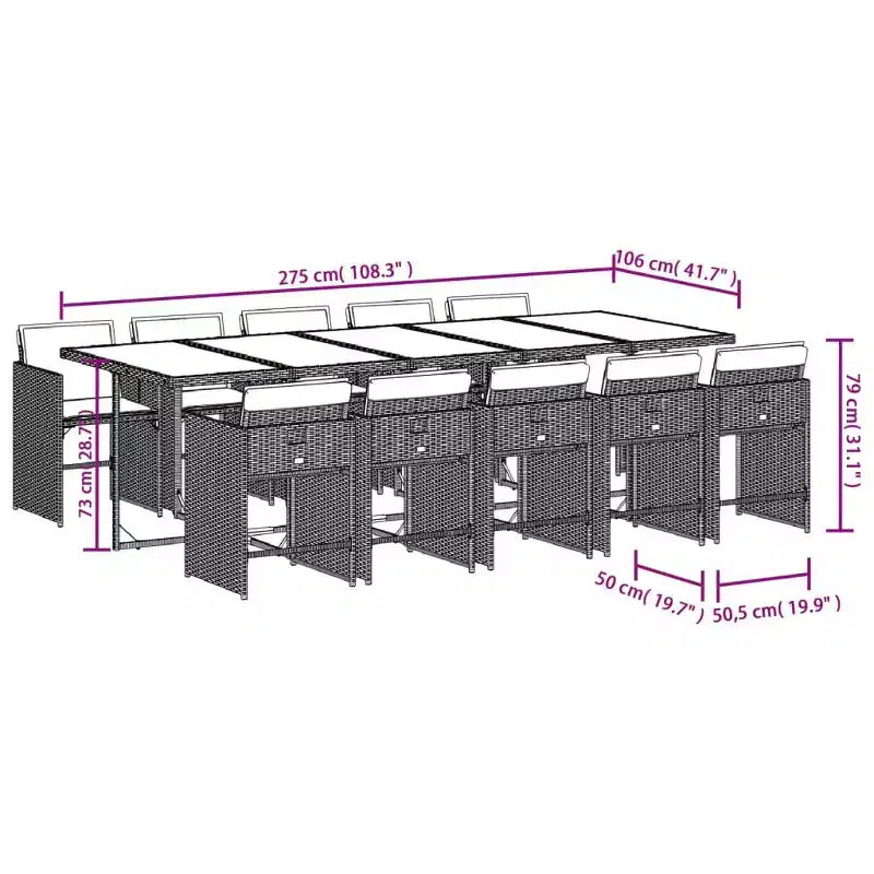 Ensemble de salle à manger de patio vidaXL 10 places, grand modèle pliable en rotin PE gris