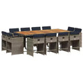 vidaXL Patio Dining Set, 12-Seater Outdoor Table and Chairs, Gray/Navy Blue/Brown