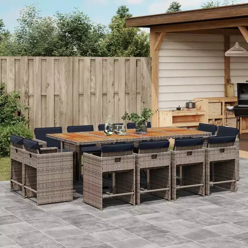vidaXL conjunto de comedor para patio, mesa y sillas de exterior para 12 personas, gris/azul marino/marrón
