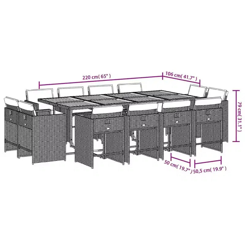 vidaXL conjunto de comedor para patio, mesa y sillas de exterior para 12 personas, gris/azul marino/marrón