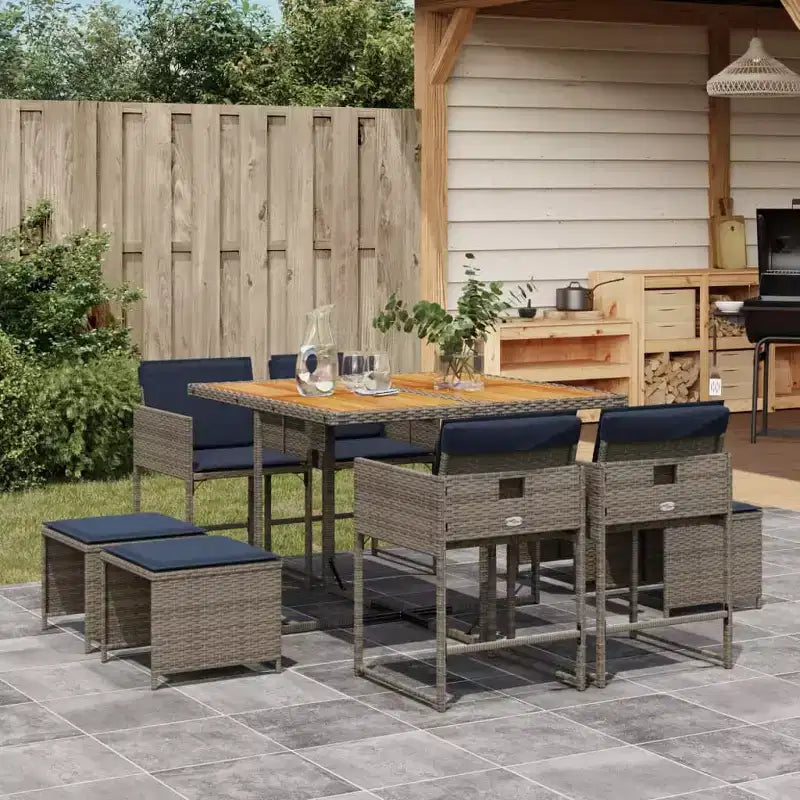 Conjunto de comedor para patio vidaXL, lote de 8 piezas, gris