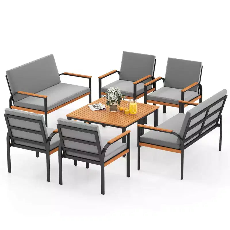 Conjunto de muebles de patio Costway de 8 piezas con mesa de centro, sofá de dos plazas y 4 sillas individuales para porche, negro/gris