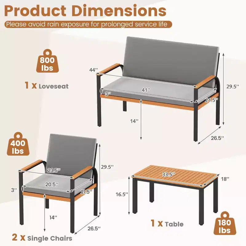 Conjunto de muebles de patio Costway de 8 piezas con mesa de centro, sofá de dos plazas y 4 sillas individuales para porche, negro/gris