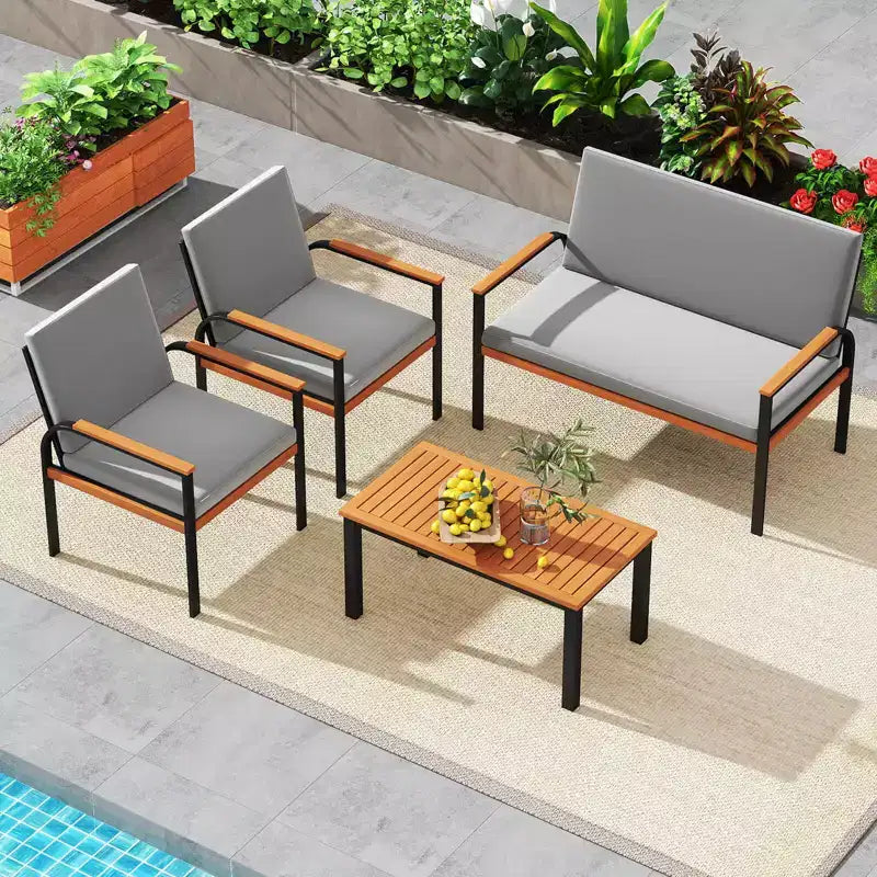Conjunto de muebles de patio Costway de 8 piezas con mesa de centro, sofá de dos plazas y 4 sillas individuales para porche, negro/gris