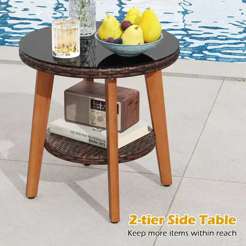 Conjunto de muebles de mimbre de PE para patio Costway de 7 piezas, con otomanas, cojines, mesas, silla y sofá