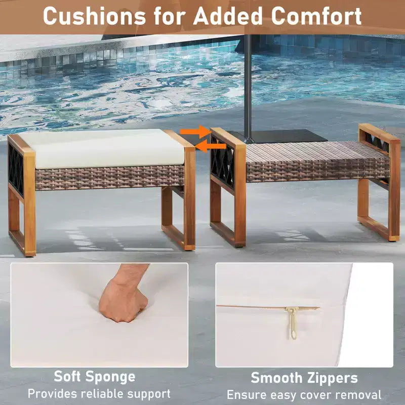 Conjunto de muebles de mimbre de PE para patio Costway de 7 piezas, con otomanas, cojines, mesas, silla y sofá