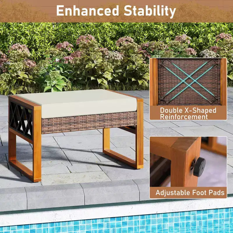 Conjunto de muebles de mimbre de PE para patio Costway de 7 piezas, con otomanas, cojines, mesas, silla y sofá