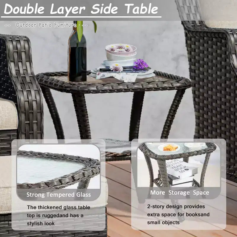 UPTIOT Conjunto de muebles de mimbre para patio exterior de 6 piezas, conjunto de sillas de ratán