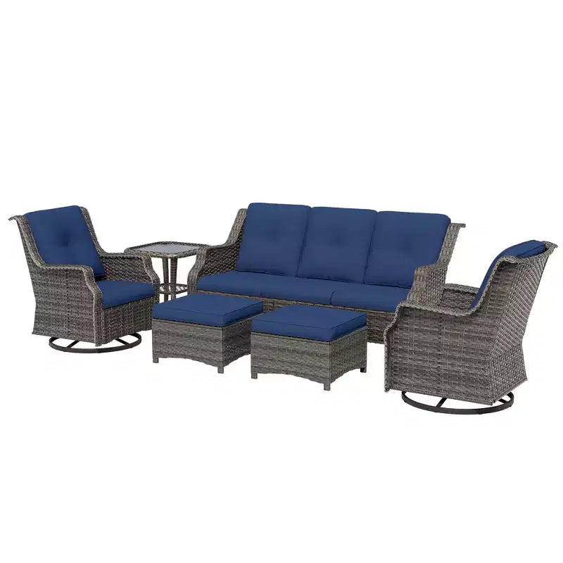 UPTIOT Conjunto de muebles de mimbre para patio exterior de 6 piezas, conjunto de sillas de ratán