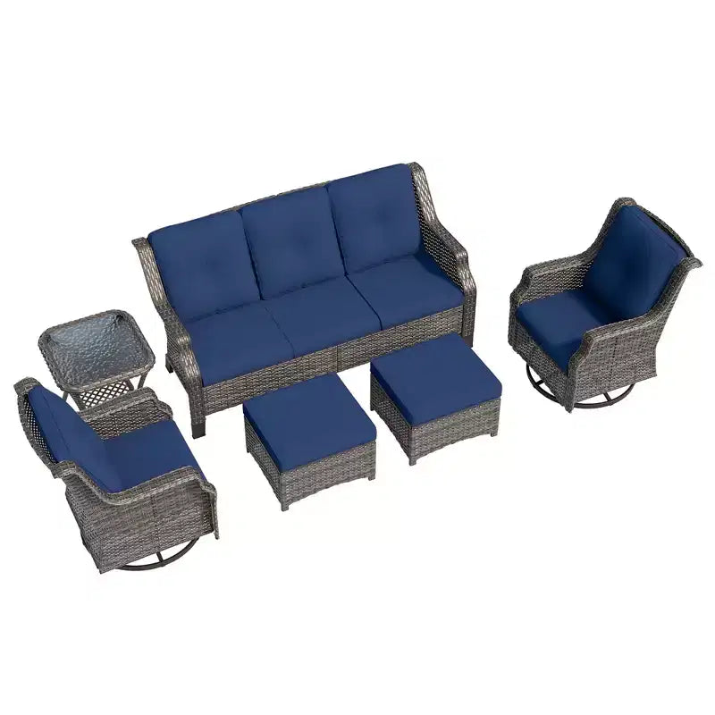 UPTIOT Conjunto de muebles de mimbre para patio exterior de 6 piezas, conjunto de sillas de ratán