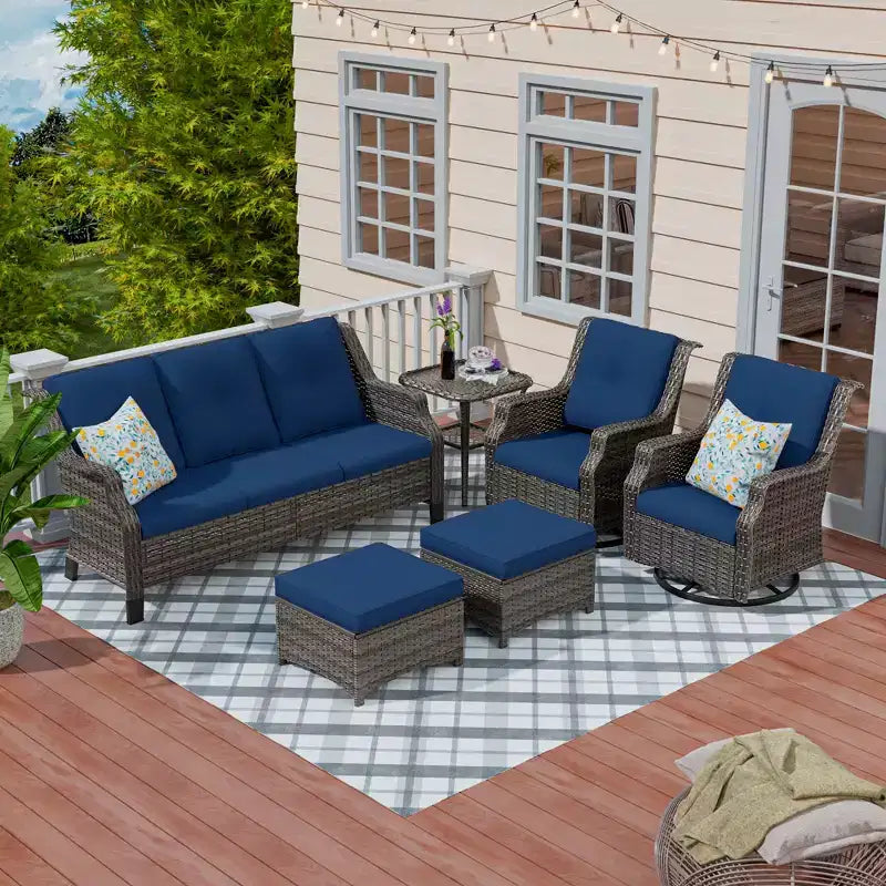 UPTIOT Conjunto de muebles de mimbre para patio exterior de 6 piezas, conjunto de sillas de ratán