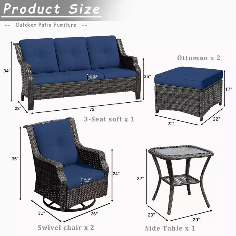 UPTIOT Conjunto de muebles de mimbre para patio exterior de 6 piezas, conjunto de sillas de ratán