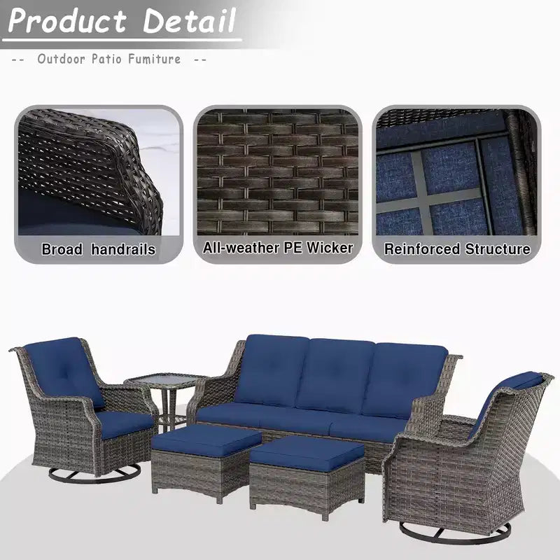 UPTIOT Conjunto de muebles de mimbre para patio exterior de 6 piezas, conjunto de sillas de ratán