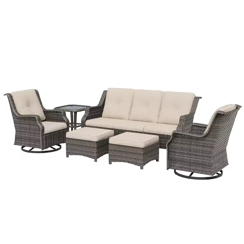 UPTIOT Conjunto de muebles de mimbre para patio exterior de 6 piezas, conjunto de sillas de ratán