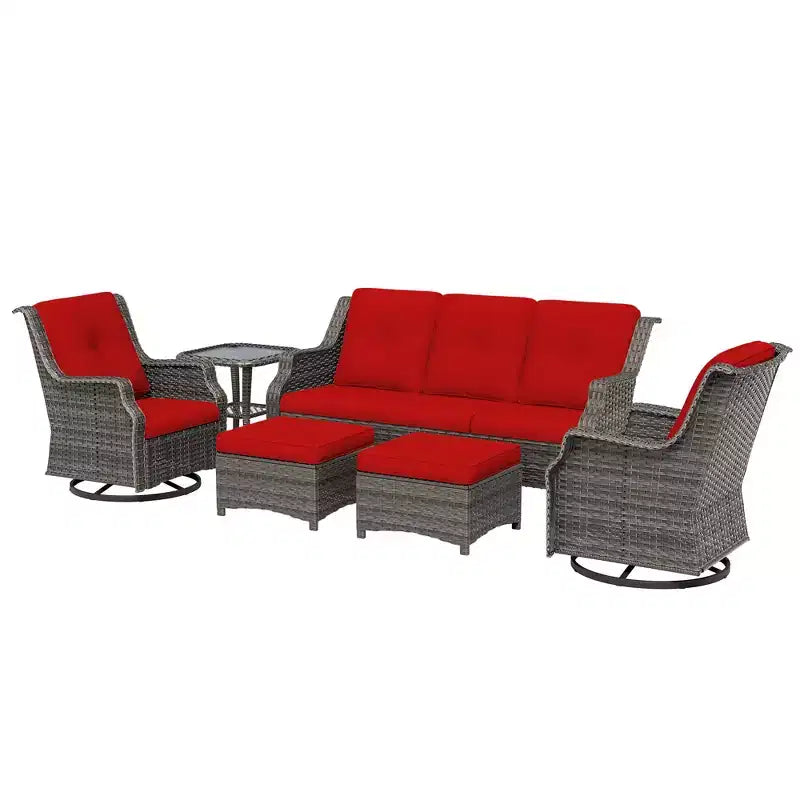 UPTIOT Conjunto de muebles de mimbre para patio exterior de 6 piezas, conjunto de sillas de ratán