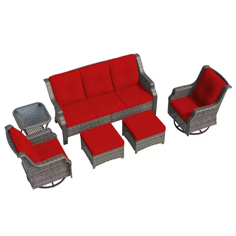 UPTIOT Conjunto de muebles de mimbre para patio exterior de 6 piezas, conjunto de sillas de ratán