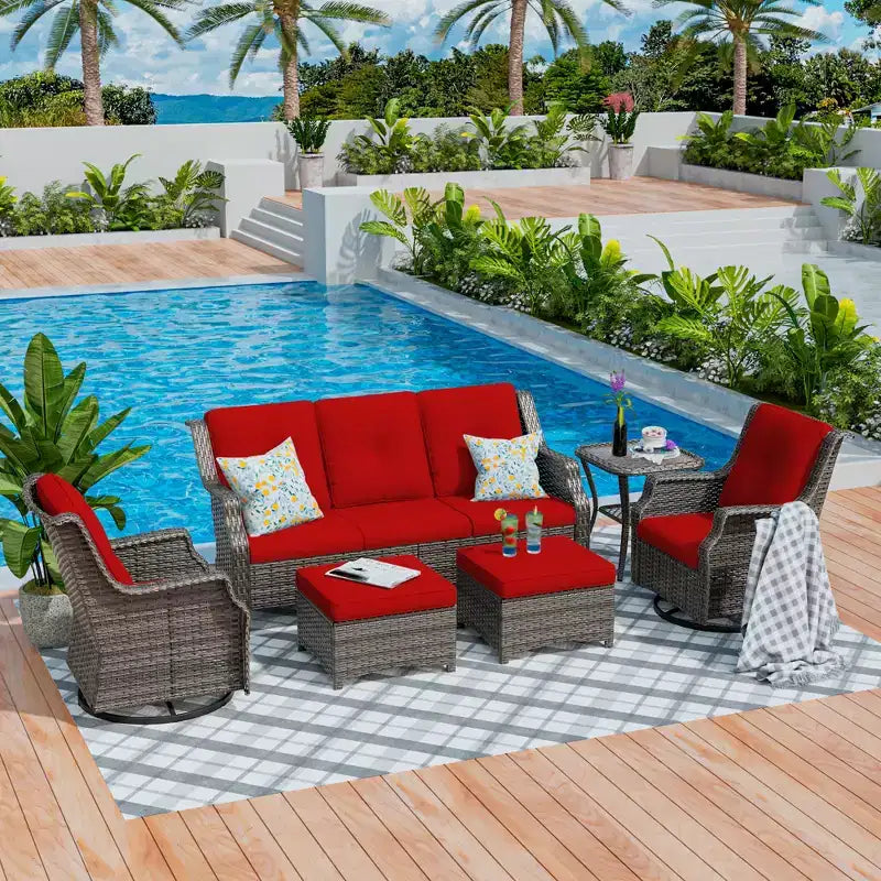 UPTIOT Conjunto de muebles de mimbre para patio exterior de 6 piezas, conjunto de sillas de ratán