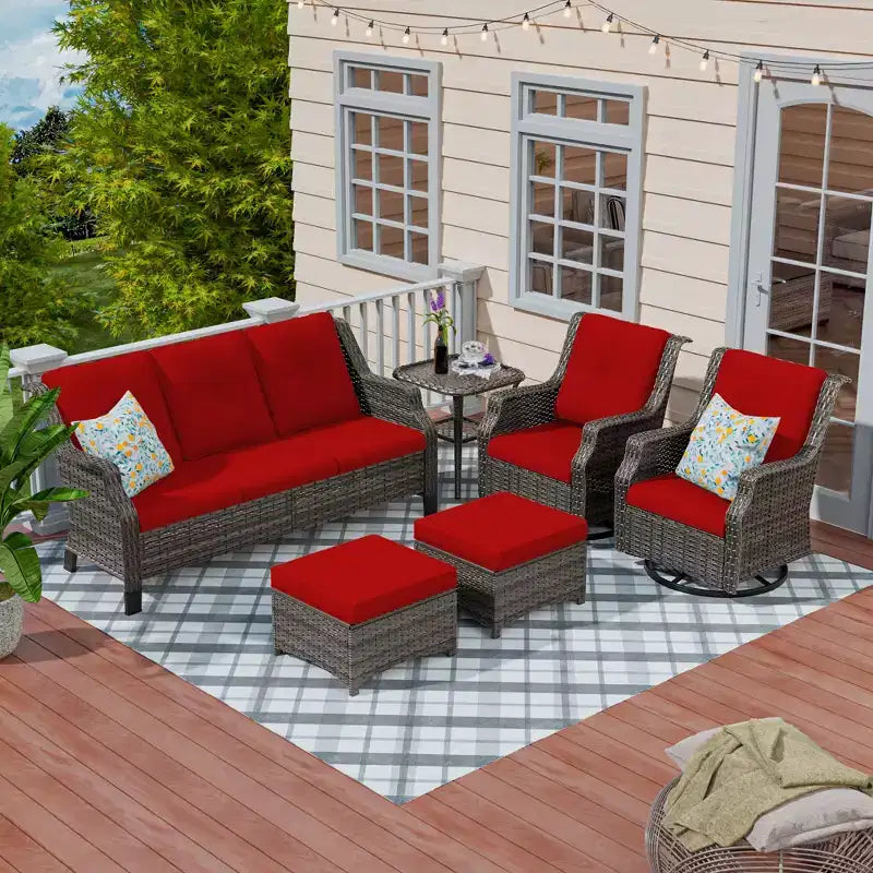 UPTIOT Conjunto de muebles de mimbre para patio exterior de 6 piezas, conjunto de sillas de ratán