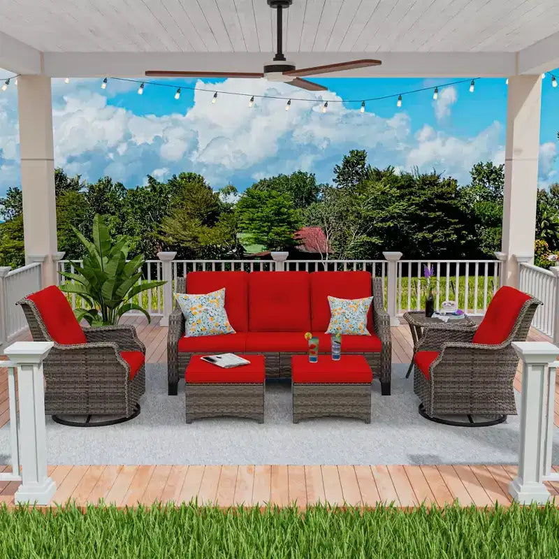 UPTIOT Conjunto de muebles de mimbre para patio exterior de 6 piezas, conjunto de sillas de ratán