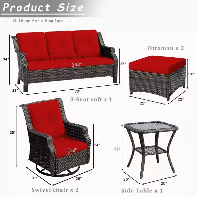 UPTIOT Conjunto de muebles de mimbre para patio exterior de 6 piezas, conjunto de sillas de ratán