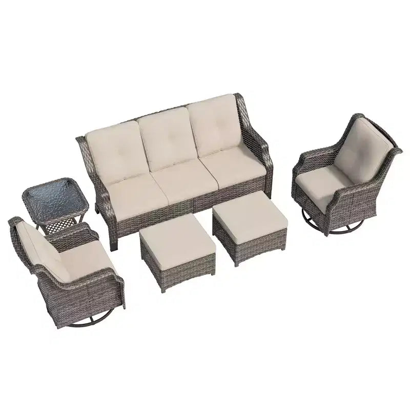 UPTIOT Conjunto de muebles de mimbre para patio exterior de 6 piezas, conjunto de sillas de ratán