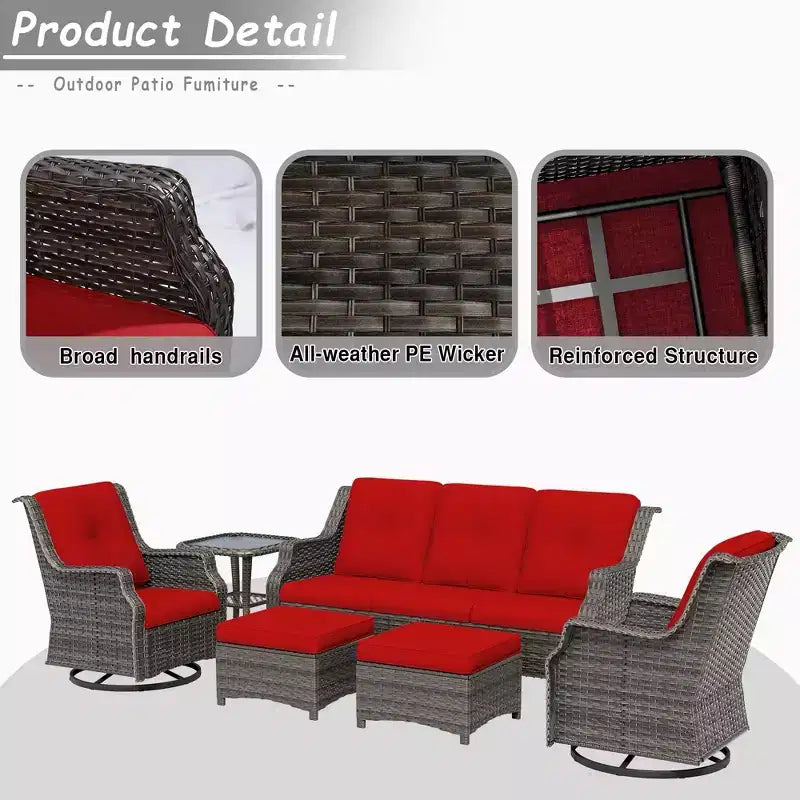 UPTIOT Conjunto de muebles de mimbre para patio exterior de 6 piezas, conjunto de sillas de ratán