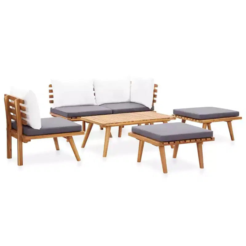 Conjunto de muebles de jardín vidaXL, cojines de asiento gris oscuro y cojines de respaldo blancos