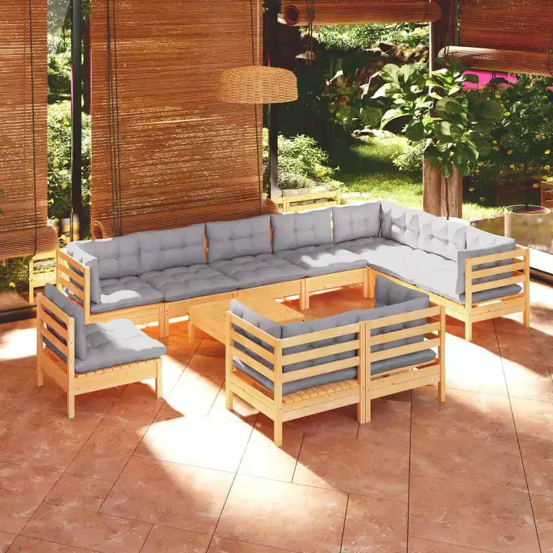 vidaXL Ensemble de salon d’extérieur, coussins gris, bois naturel