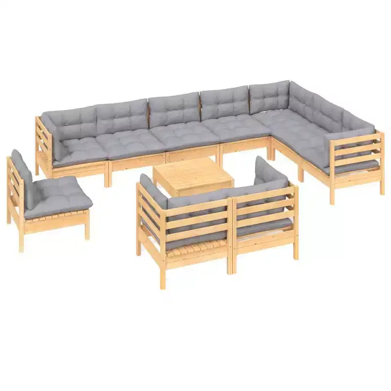 vidaXL Ensemble de salon d’extérieur, coussins gris, bois naturel