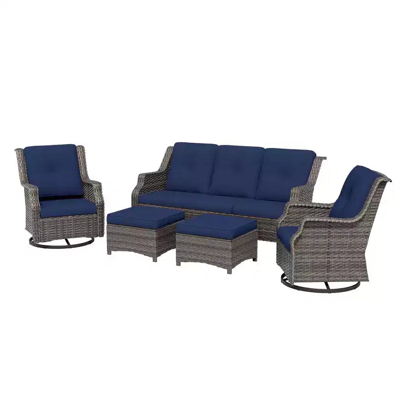 Ensemble de mobilier de terrasse extérieur en rotin tressé UPTIOT 5 pièces