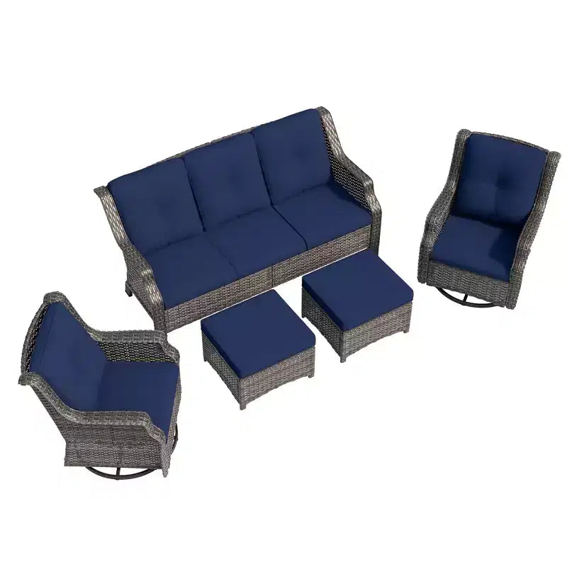 Ensemble de mobilier de terrasse extérieur en rotin tressé UPTIOT 5 pièces