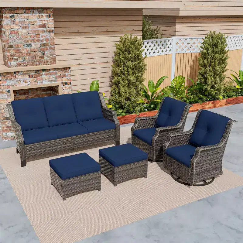 Ensemble de mobilier de terrasse extérieur en rotin tressé UPTIOT 5 pièces