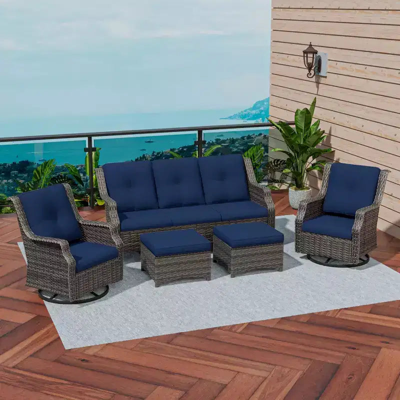 Ensemble de mobilier de terrasse extérieur en rotin tressé UPTIOT 5 pièces