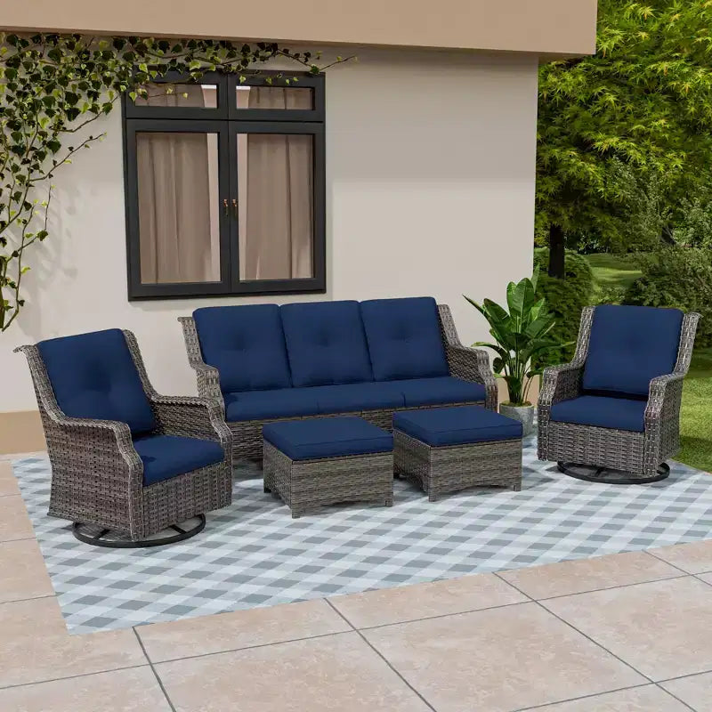Ensemble de mobilier de terrasse extérieur en rotin tressé UPTIOT 5 pièces