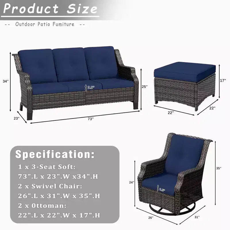 Ensemble de mobilier de terrasse extérieur en rotin tressé UPTIOT 5 pièces