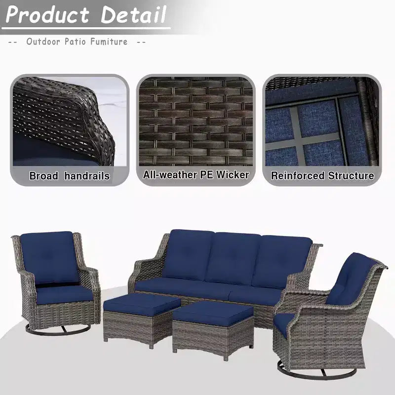 Ensemble de mobilier de terrasse extérieur en rotin tressé UPTIOT 5 pièces
