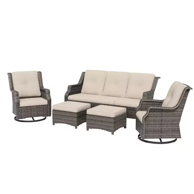 Ensemble de mobilier de terrasse extérieur en rotin tressé UPTIOT 5 pièces