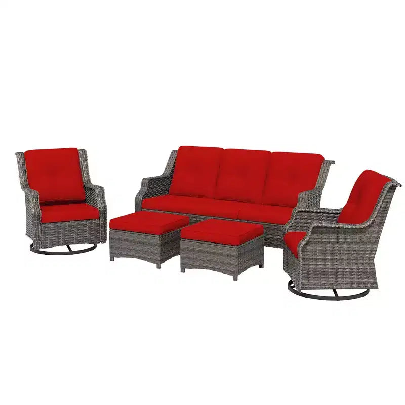 Ensemble de mobilier de terrasse extérieur en rotin tressé UPTIOT 5 pièces