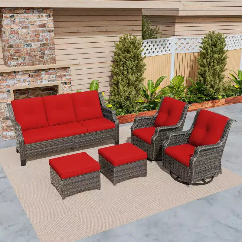 Ensemble de mobilier de terrasse extérieur en rotin tressé UPTIOT 5 pièces