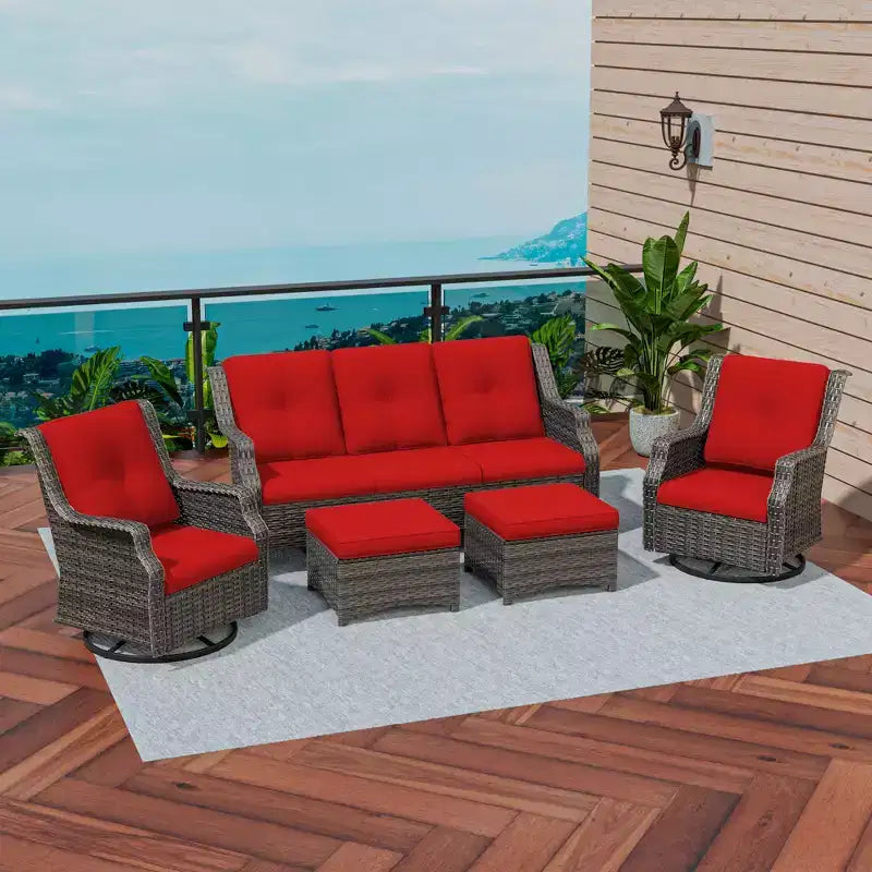 Ensemble de mobilier de terrasse extérieur en rotin tressé UPTIOT 5 pièces
