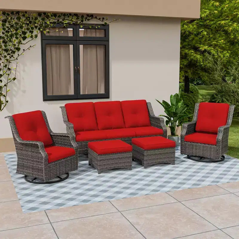 Ensemble de mobilier de terrasse extérieur en rotin tressé UPTIOT 5 pièces