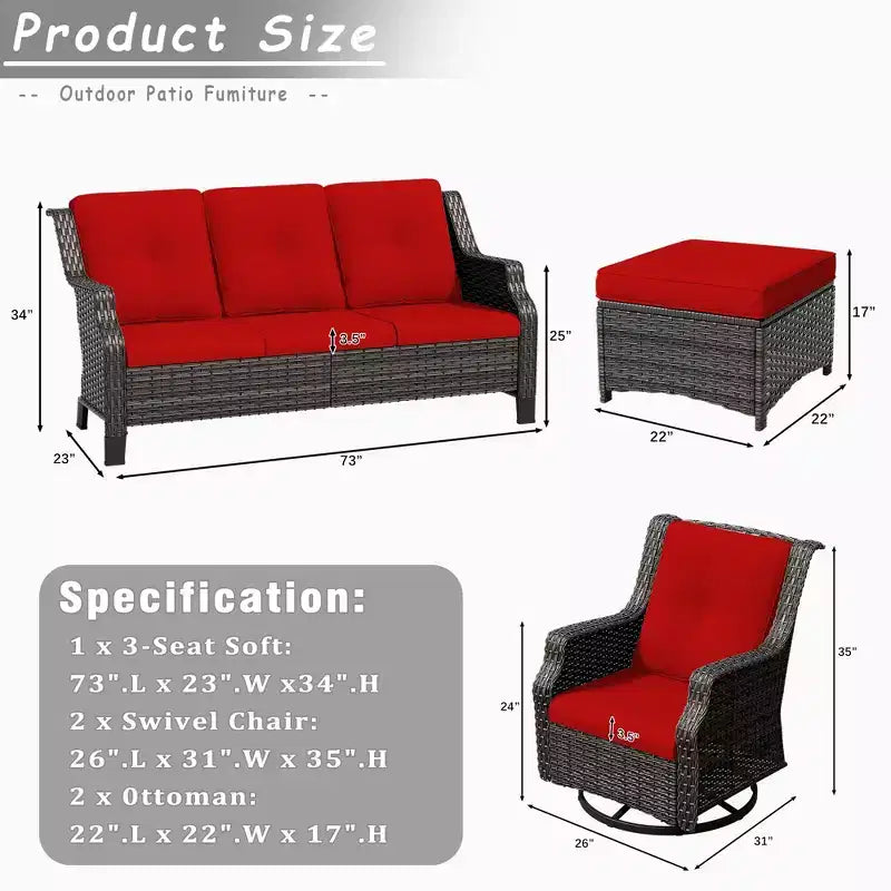 Ensemble de mobilier de terrasse extérieur en rotin tressé UPTIOT 5 pièces