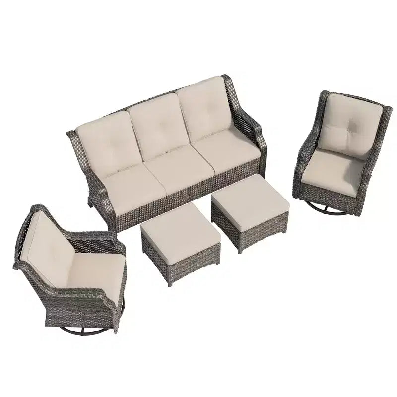 Ensemble de mobilier de terrasse extérieur en rotin tressé UPTIOT 5 pièces